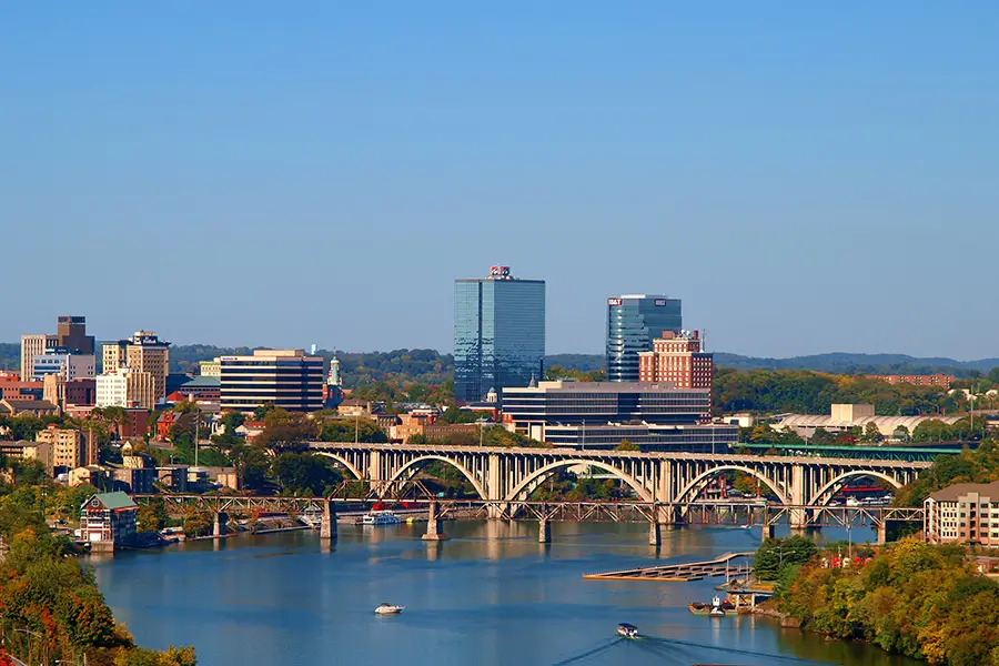 view of bridge over river in downtown knoxville tennessee